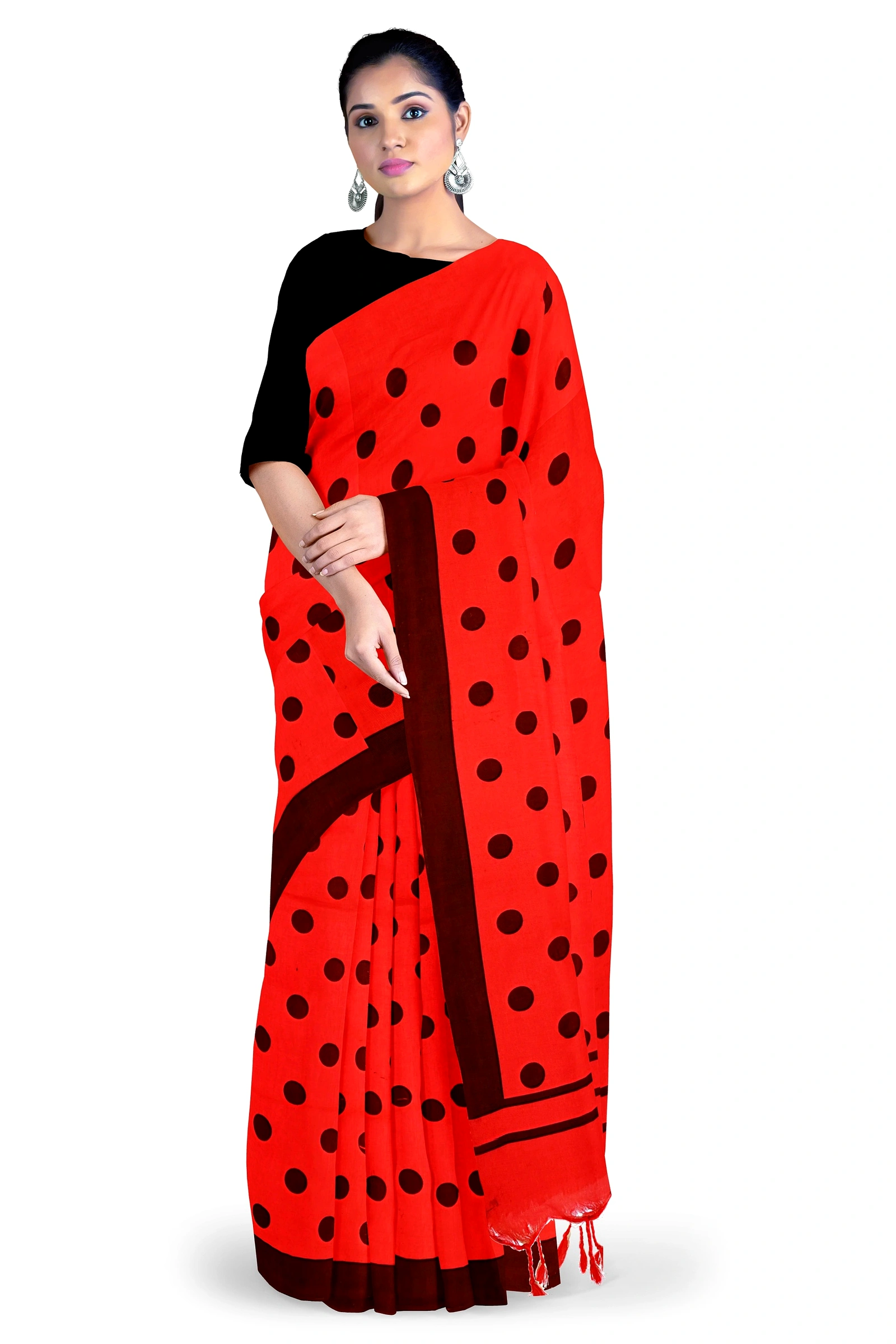 Red Pure Cotton Tip Hand Loom Saree (1302)